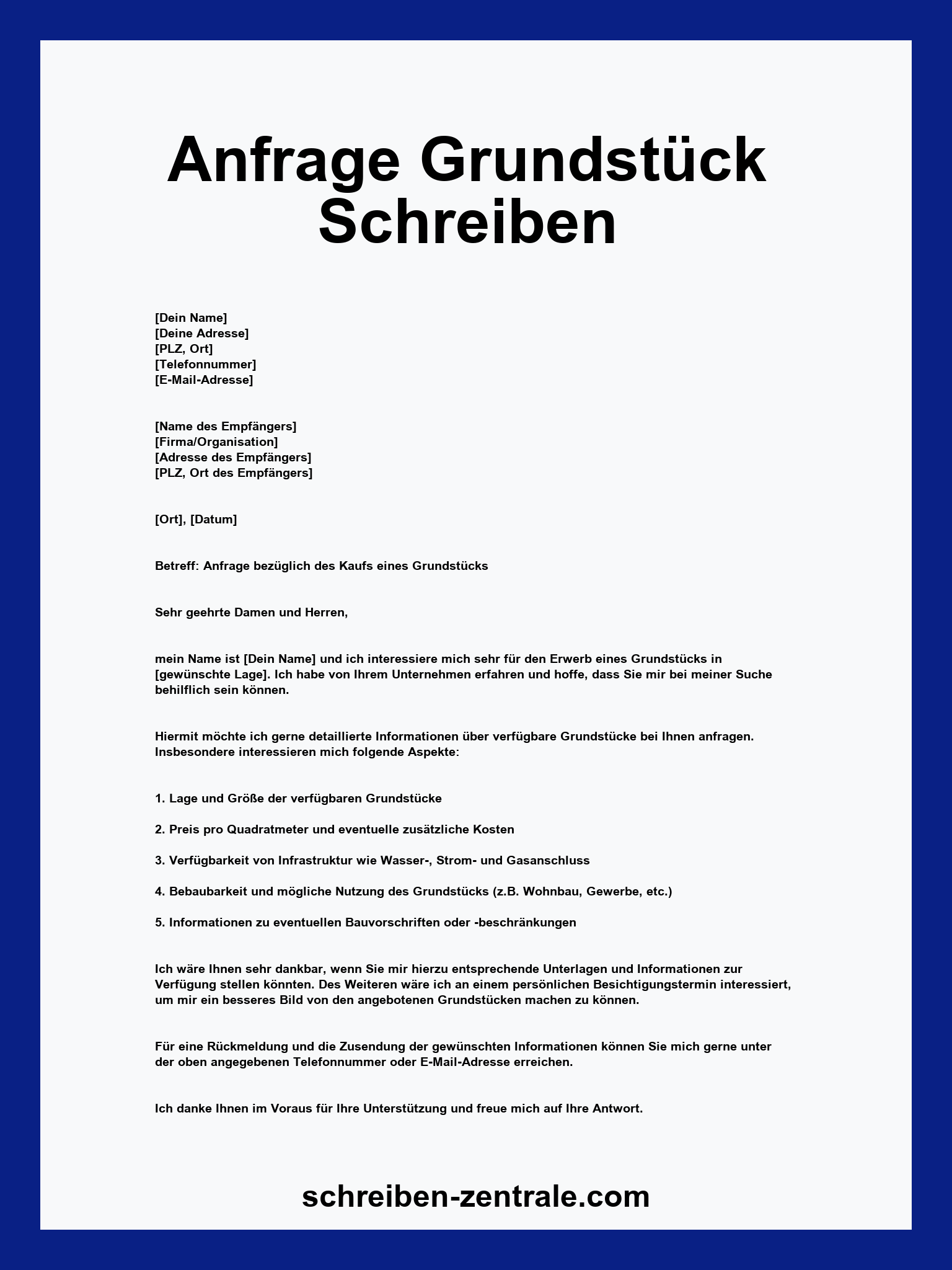 Anfrage Grundstück Schreiben