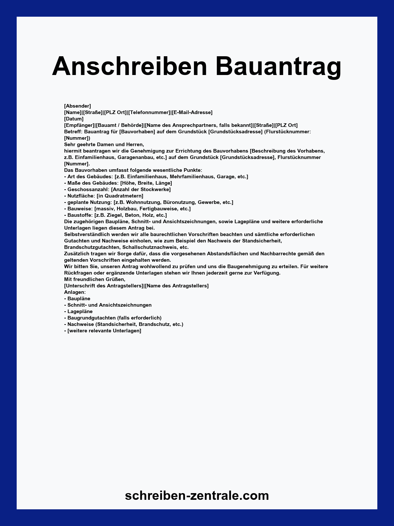 Anschreiben Bauantrag Muster