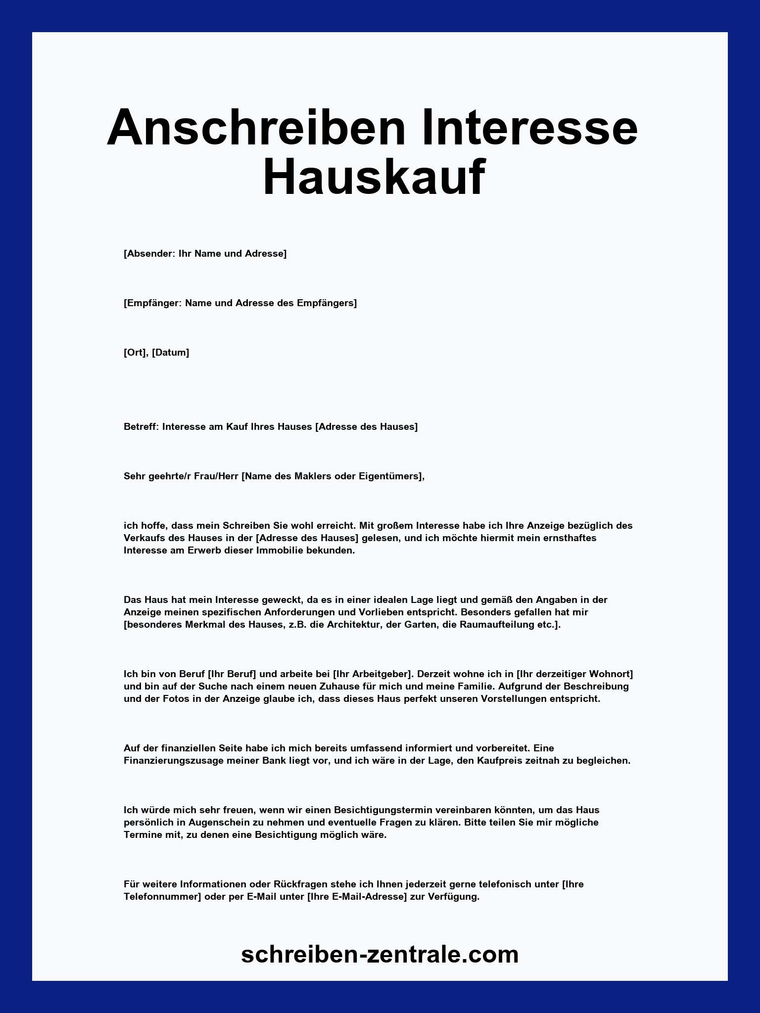 Muster Anschreiben Interesse Hauskauf