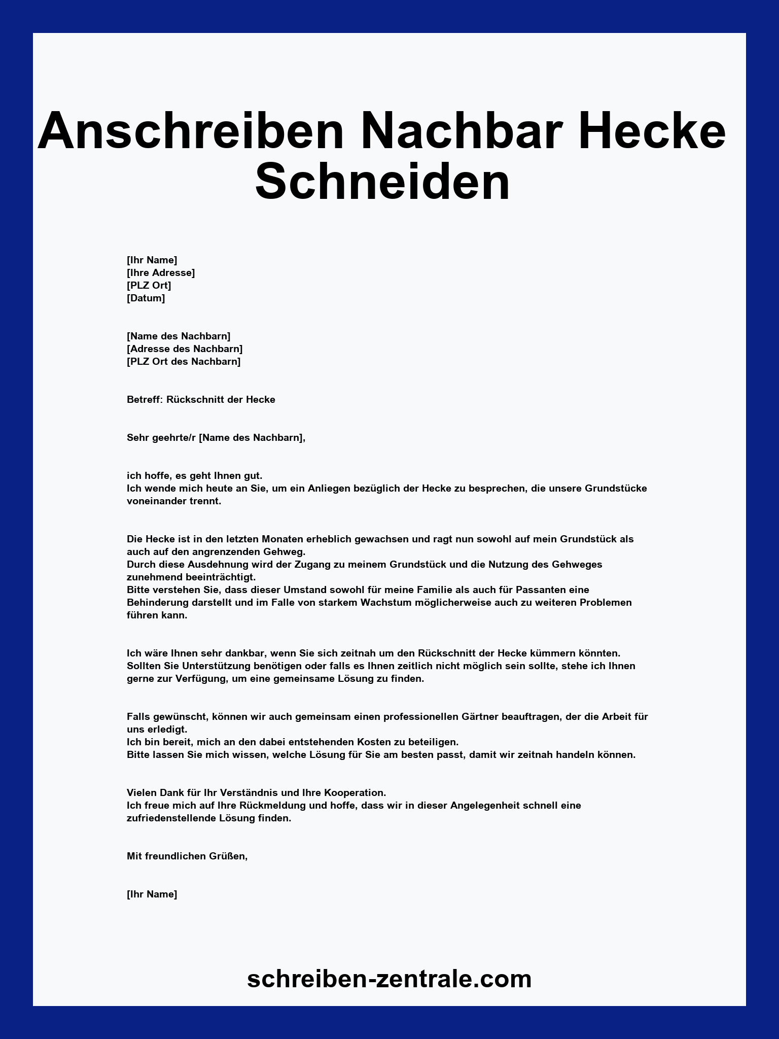 Anschreiben Nachbar Hecke Schneiden