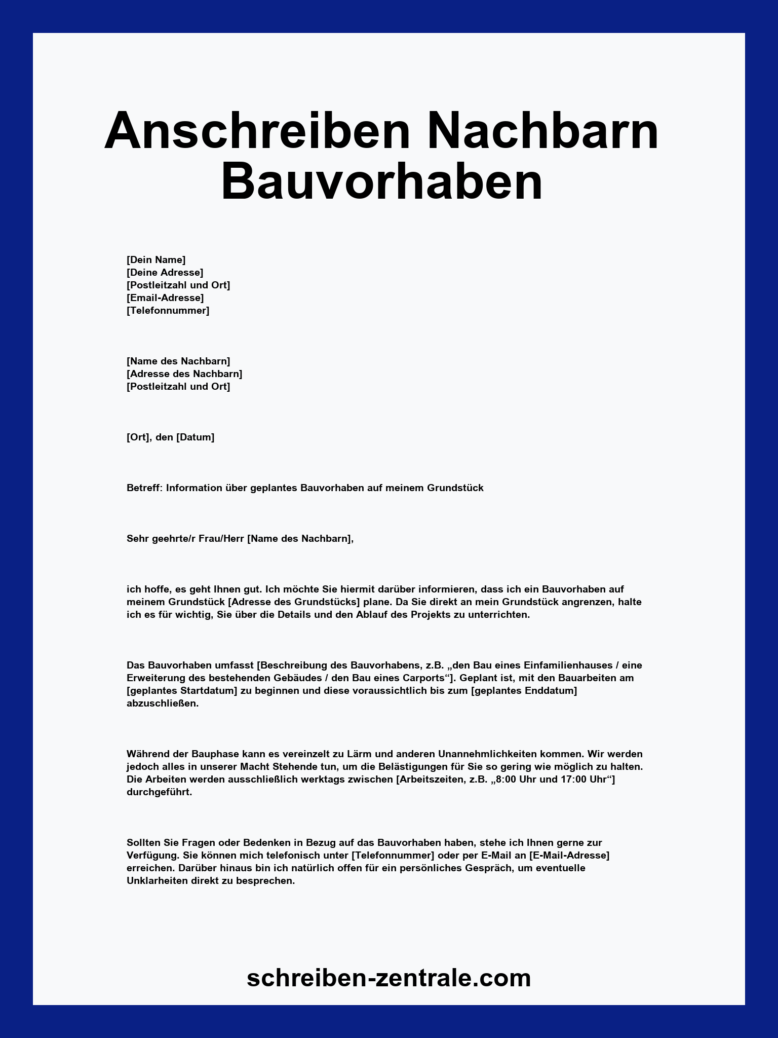 Anschreiben Nachbarn Bauvorhaben Muster