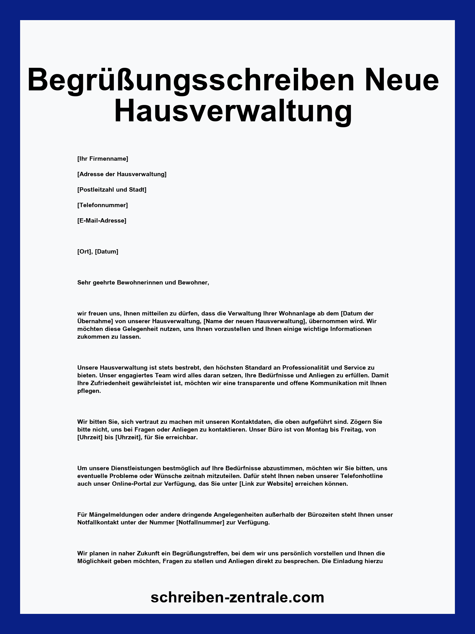 Begrüßungsschreiben Neue Hausverwaltung Muster