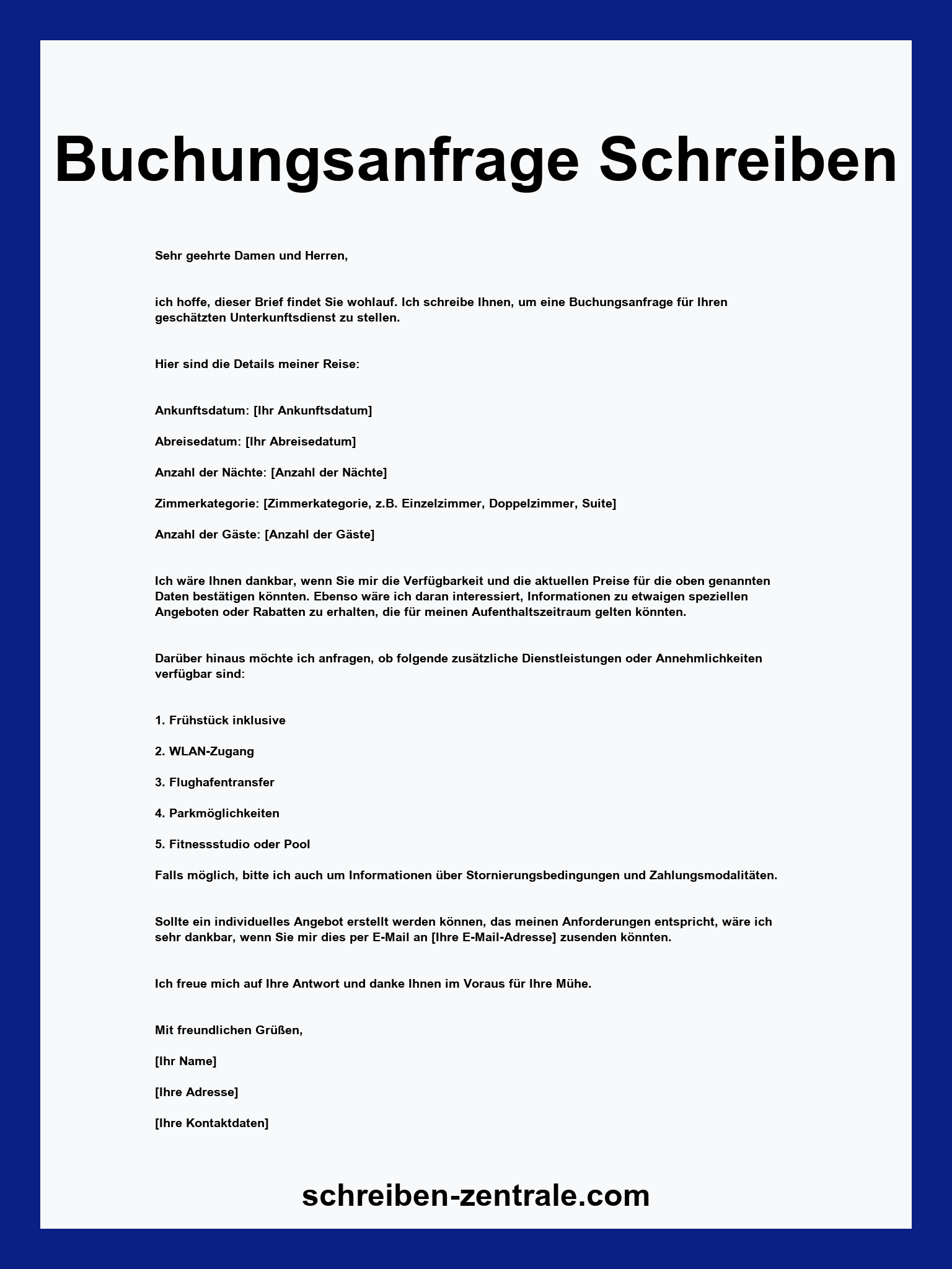 Buchungsanfrage Schreiben Muster