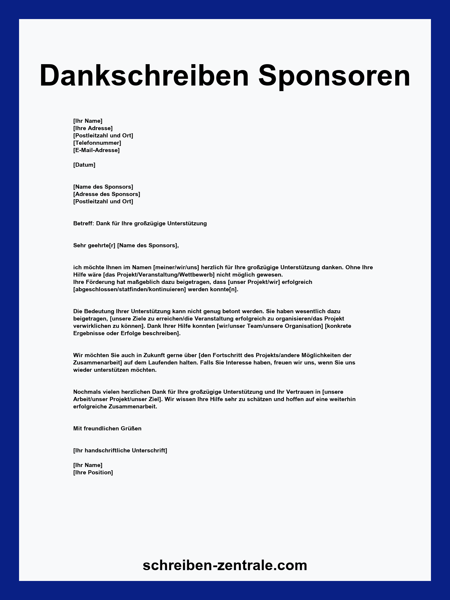 Dankschreiben Sponsoren Vorlage