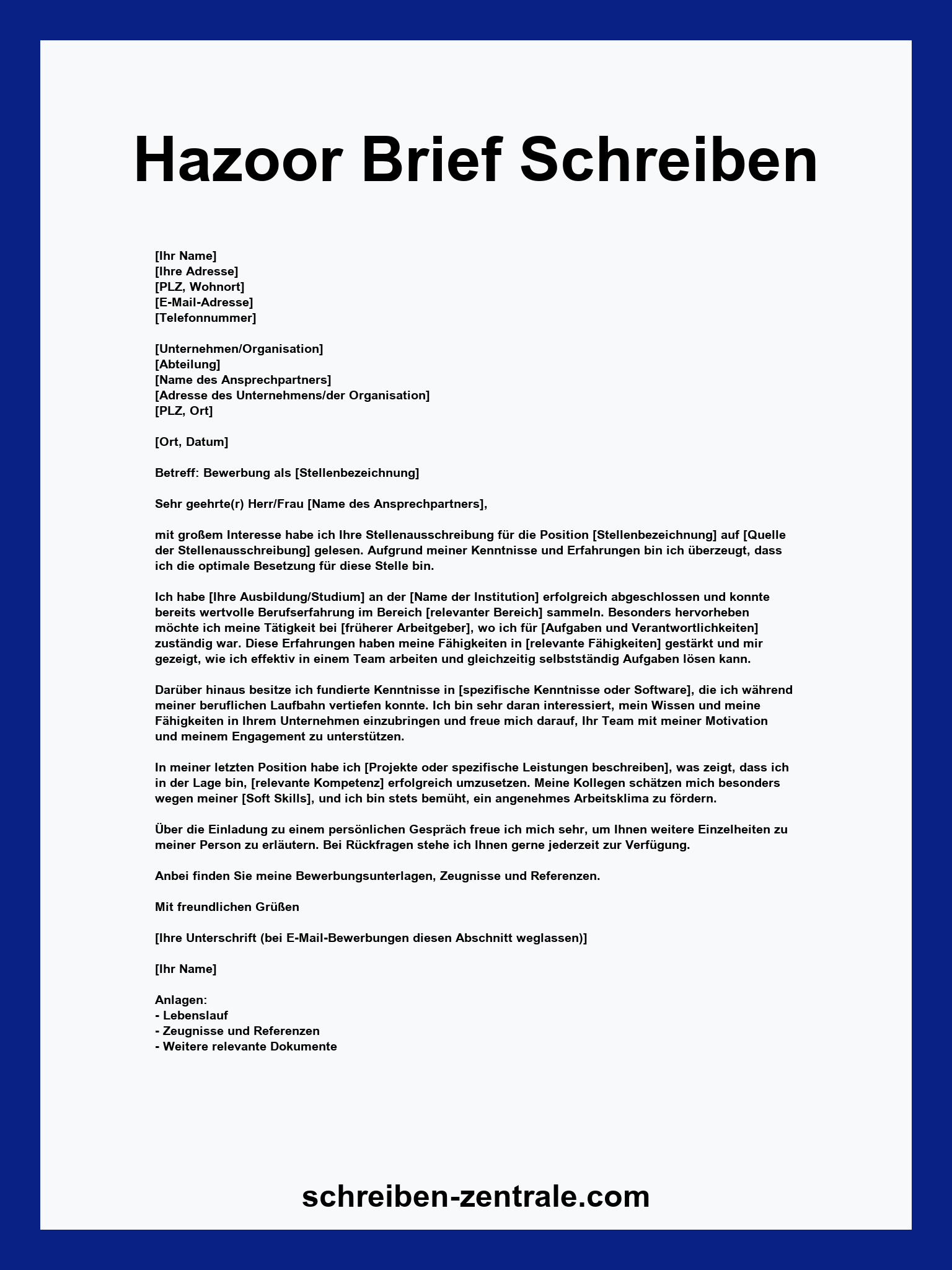 Hazoor Brief Schreiben Vorlage