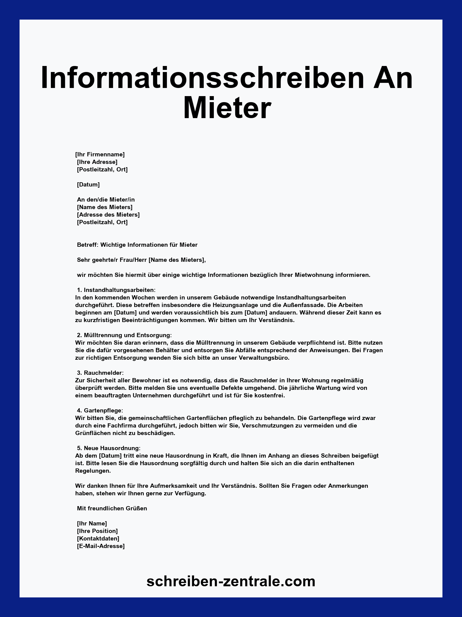 Informationsschreiben An Mieter Vorlage
