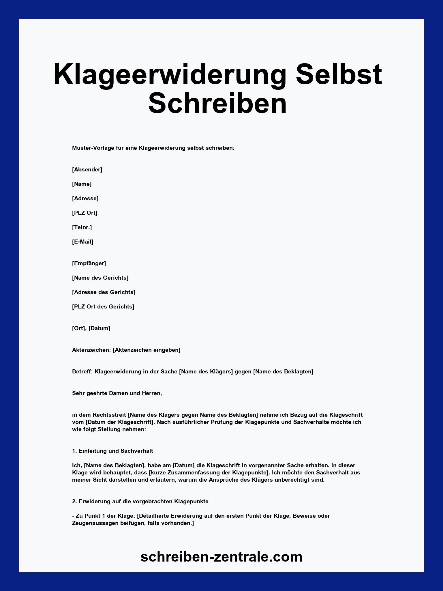 Klageerwiderung Selbst Schreiben