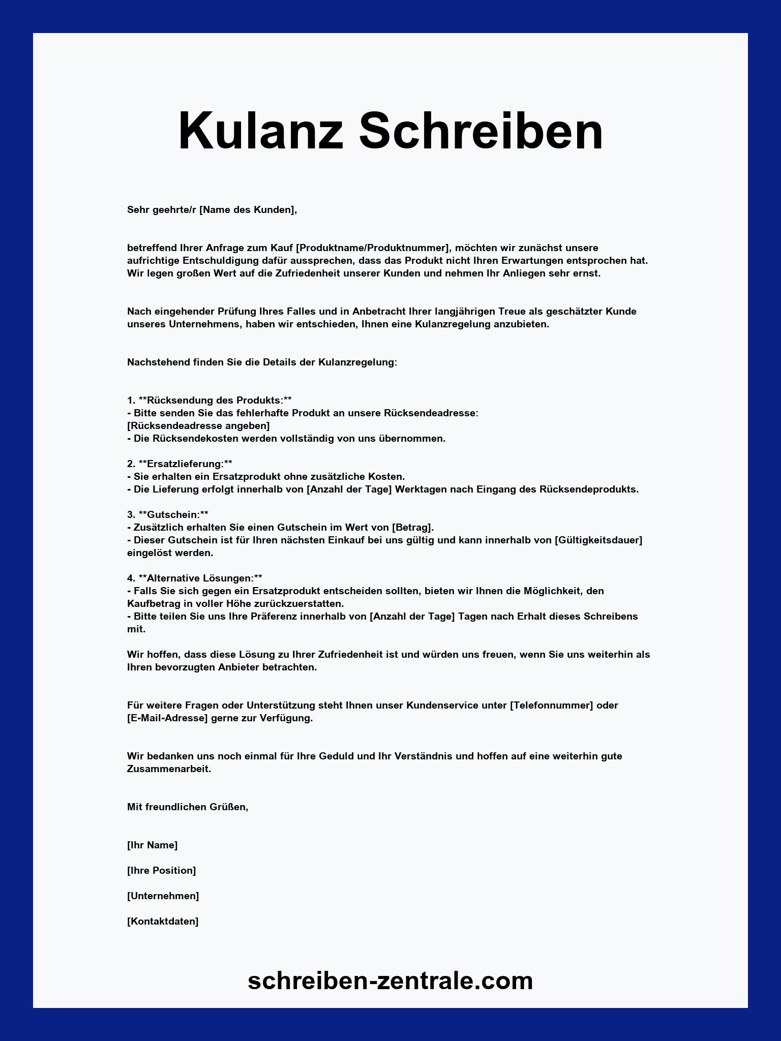 Kulanz Schreiben Muster