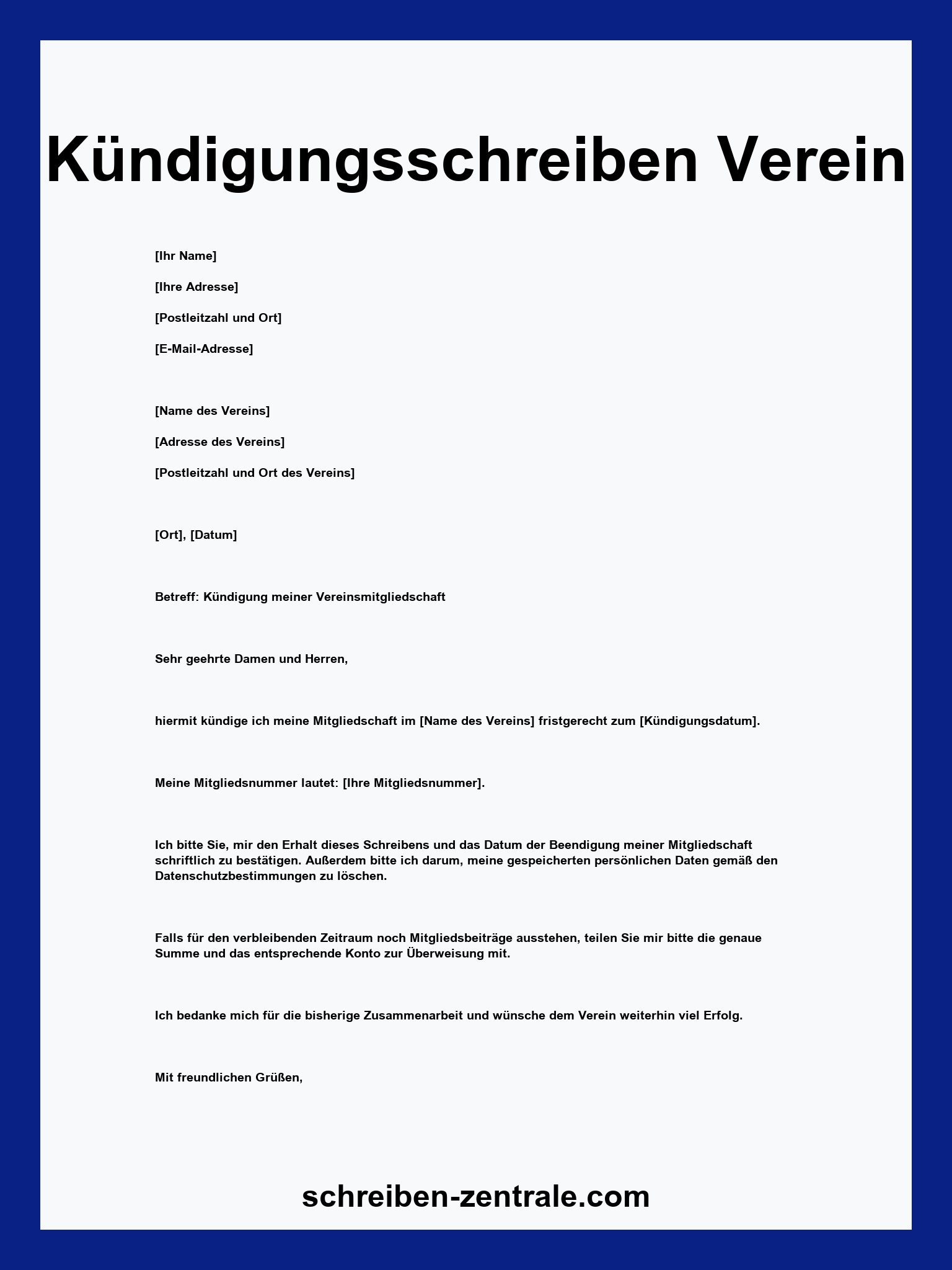 Kündigungsschreiben Verein Vorlage WORD
