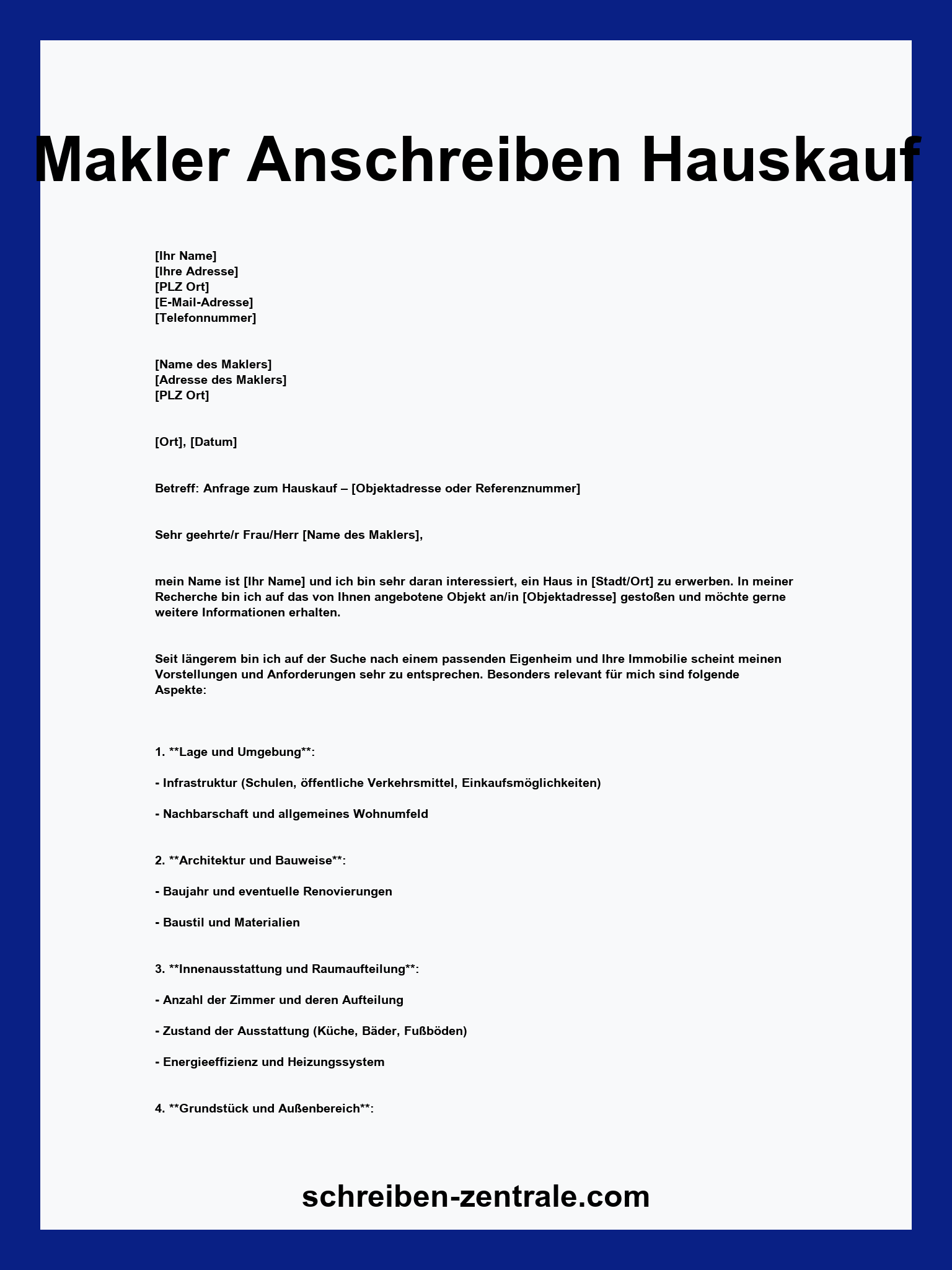 Makler Anschreiben Hauskauf