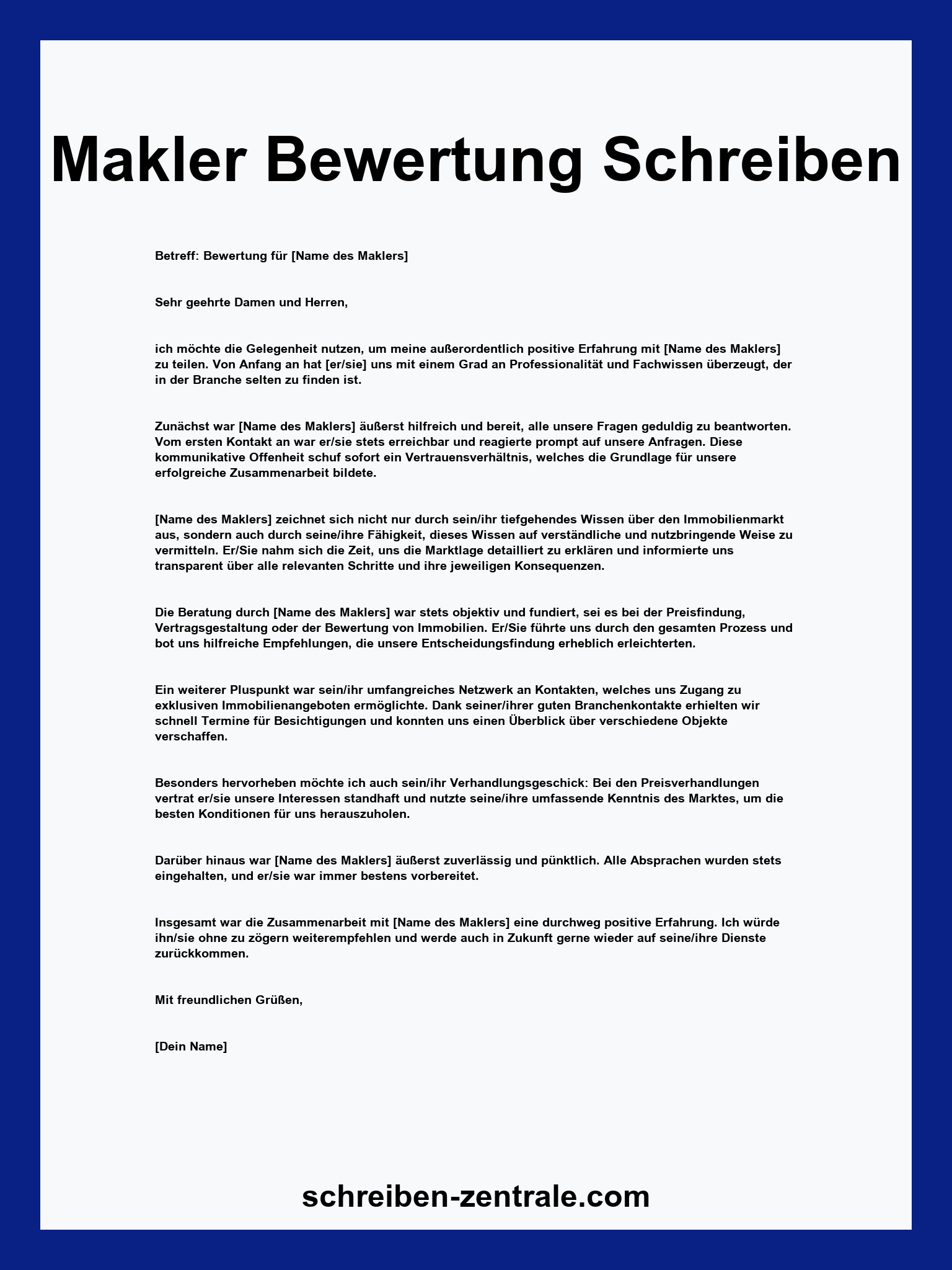 Makler Bewertung Schreiben Muster