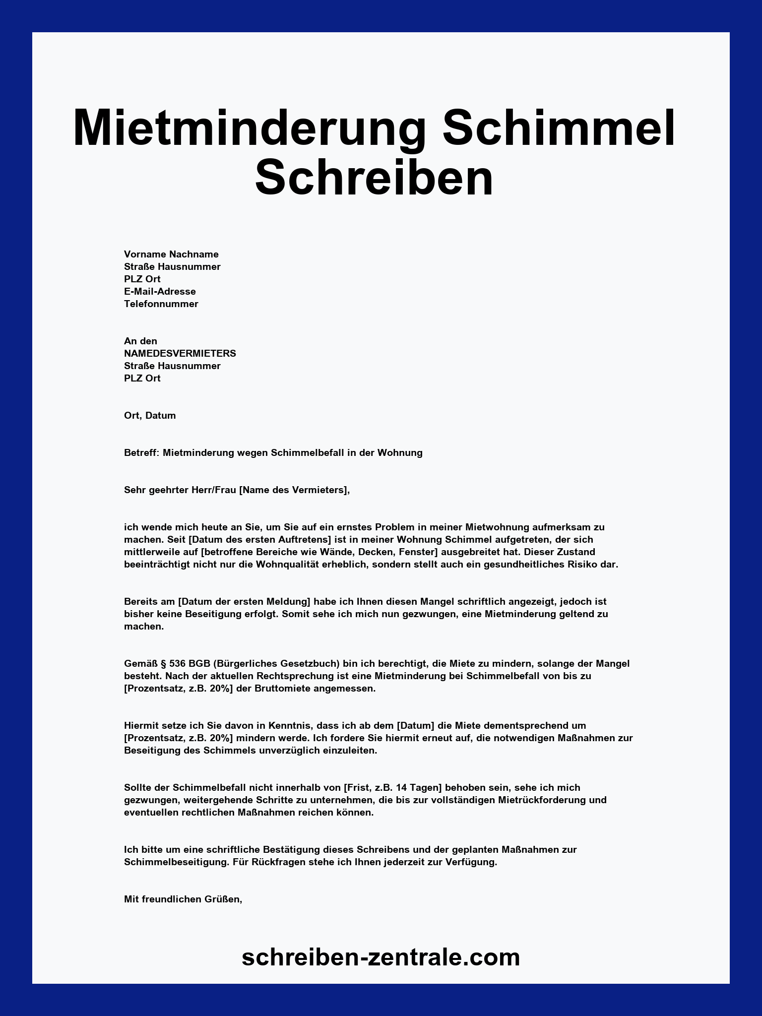 Mietminderung Schimmel Schreiben