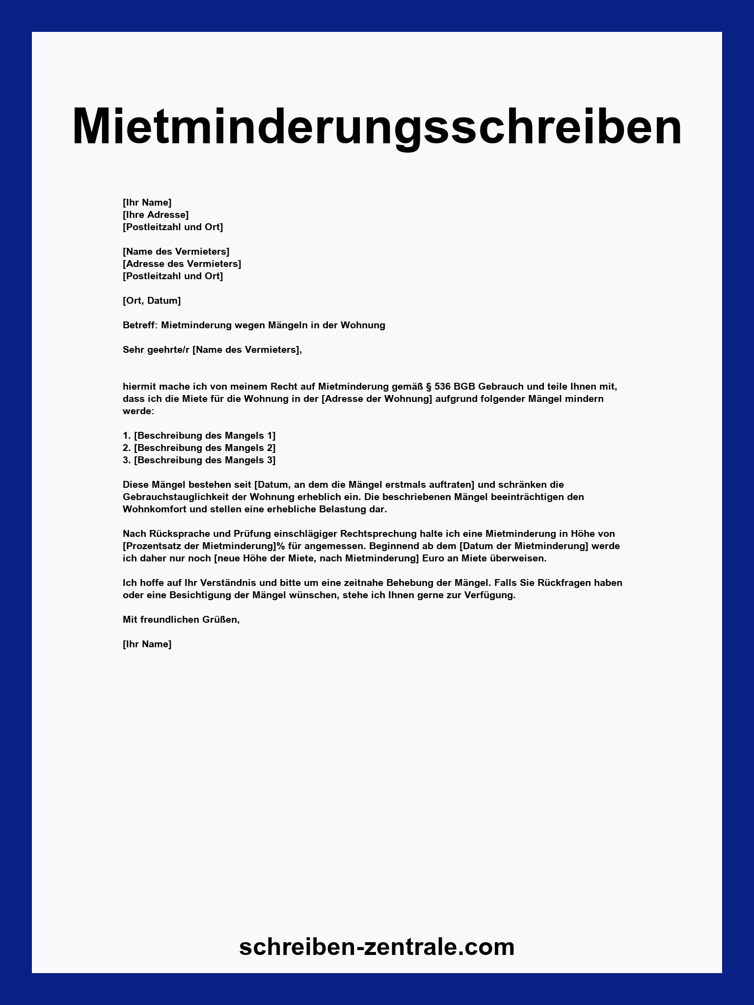 Mietminderungsschreiben
