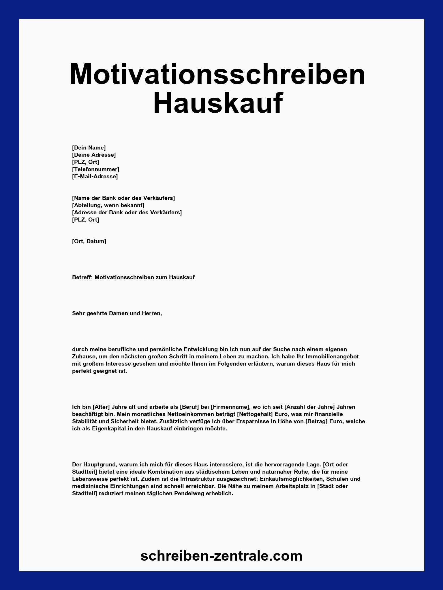 Motivationsschreiben Hauskauf