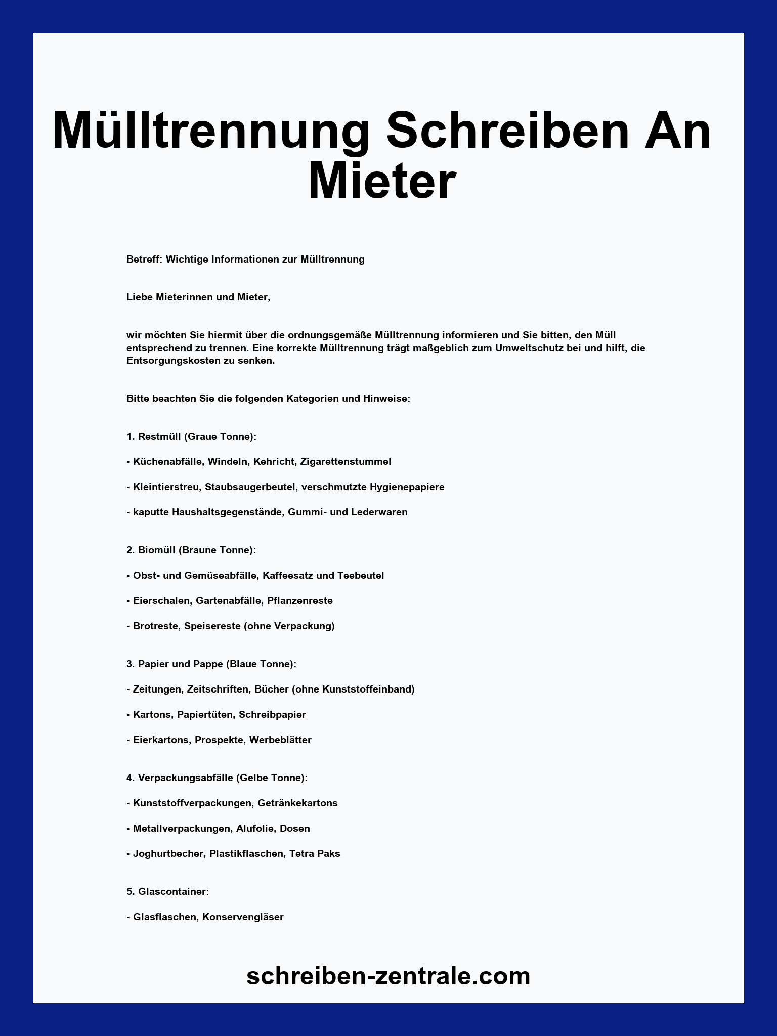 Mülltrennung Schreiben An Mieter Muster
