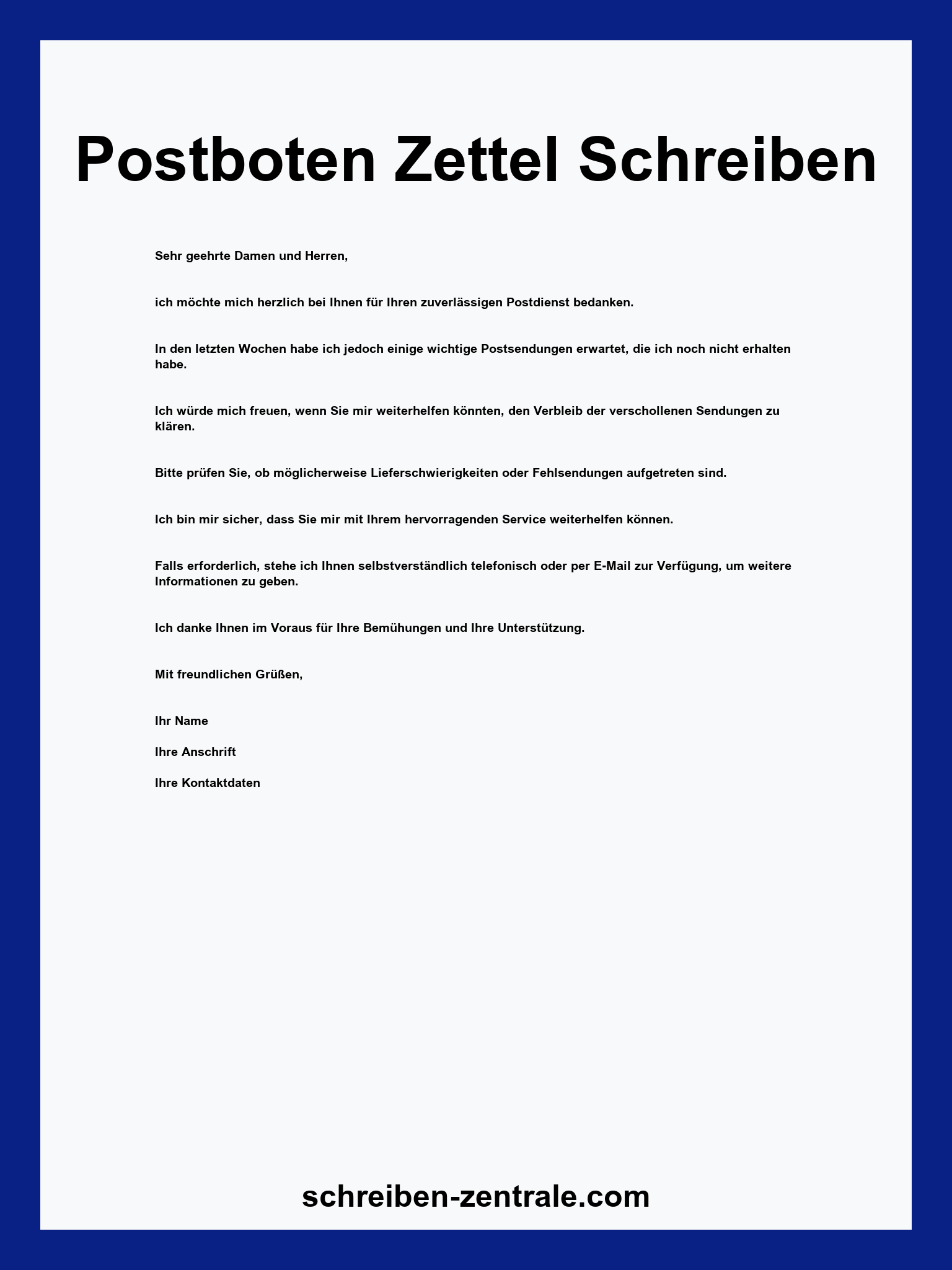 Postboten Zettel Schreiben Muster
