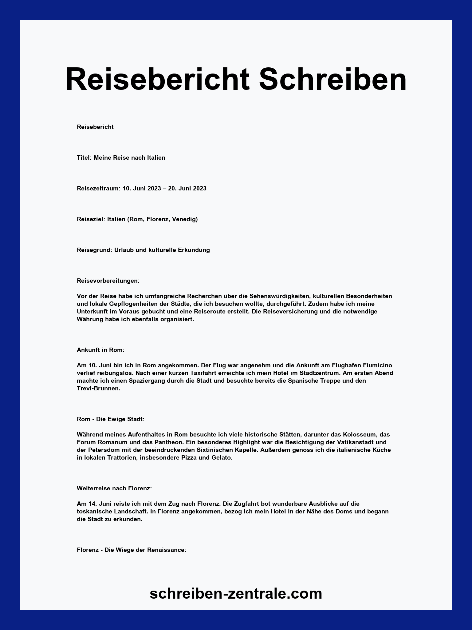 Reisebericht Schreiben Vorlage