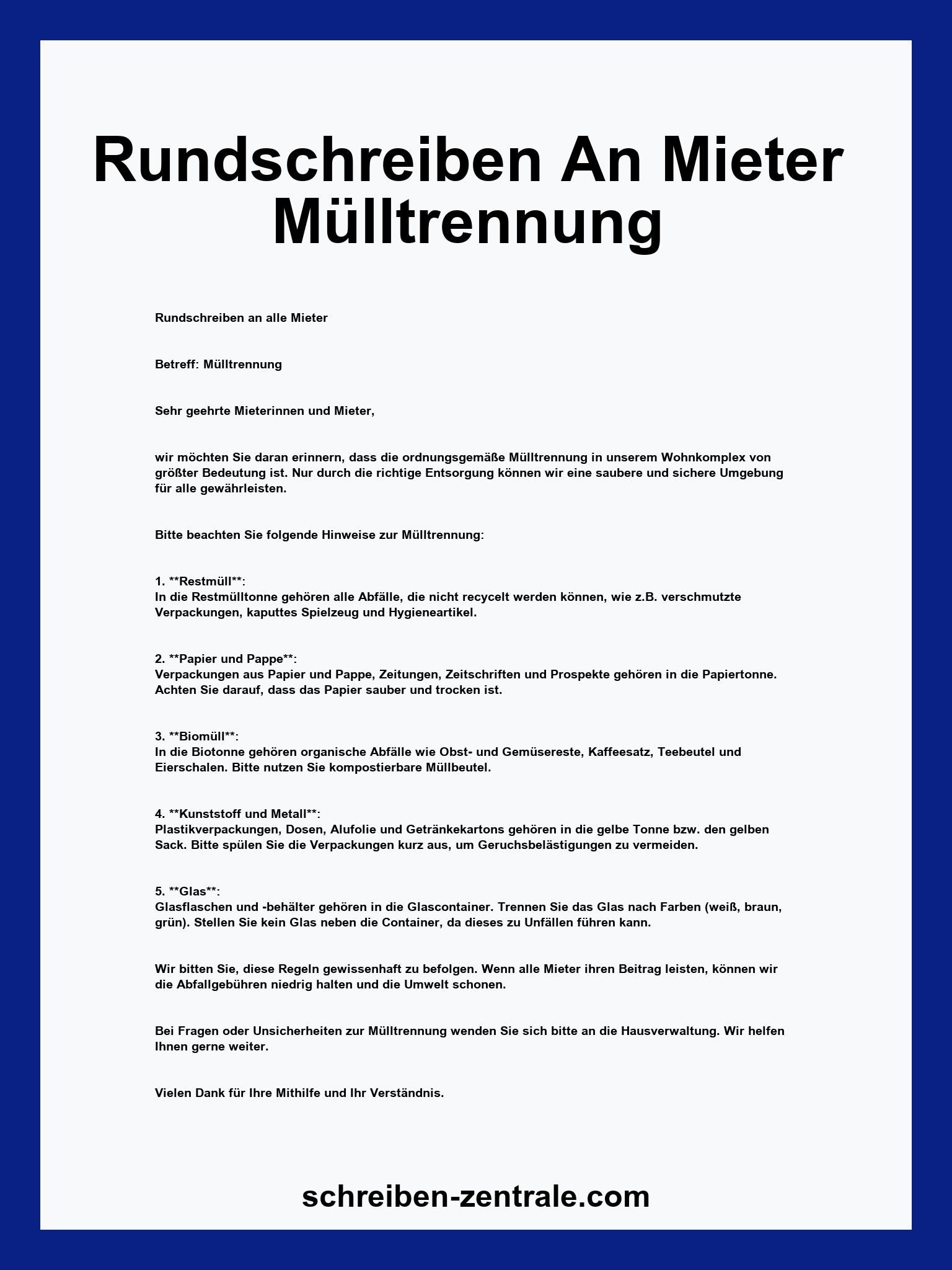 Rundschreiben An Mieter Muster Mülltrennung