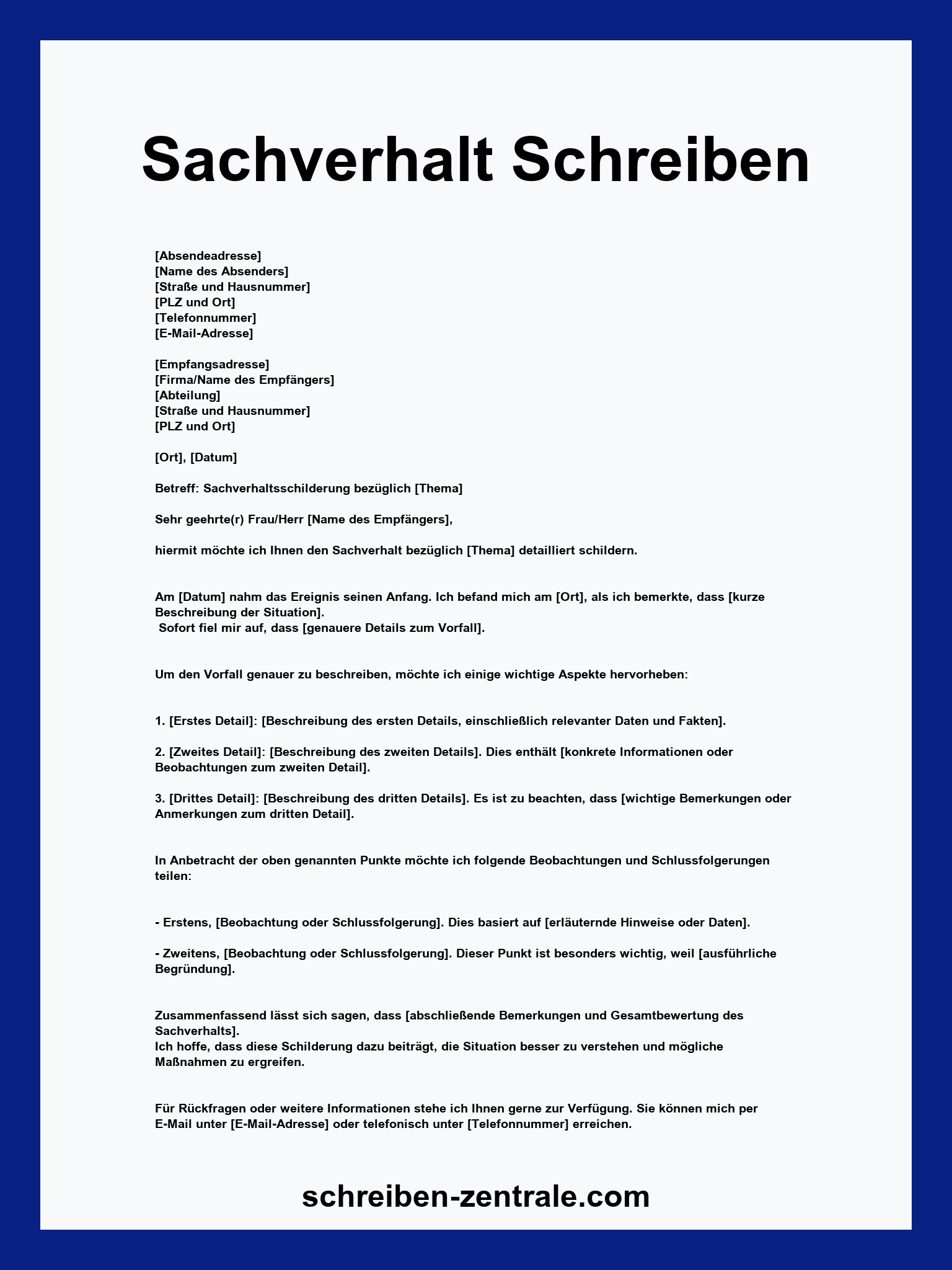 Sachverhalt Schreiben Muster
