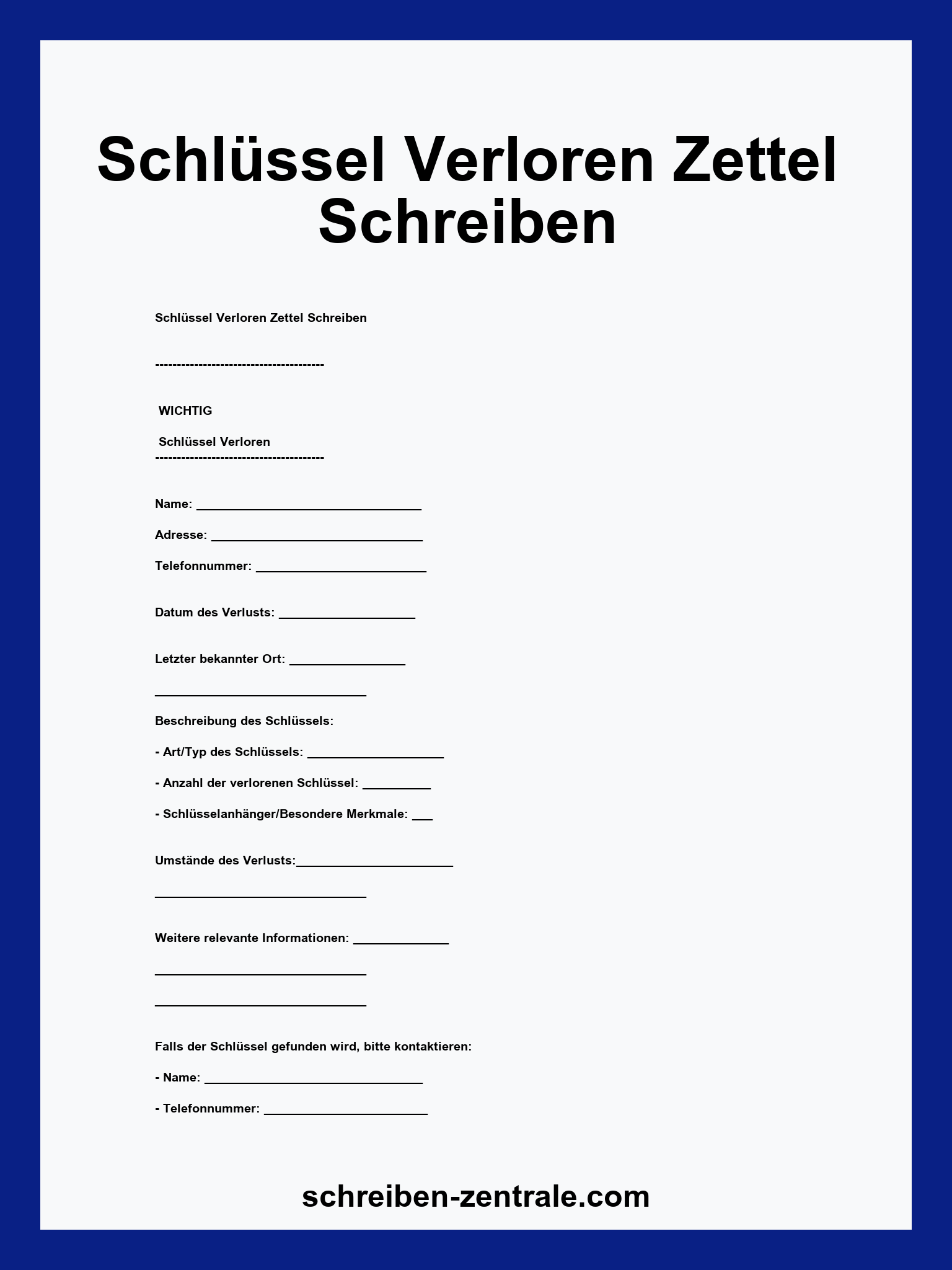 Schlüssel Verloren Zettel Schreiben