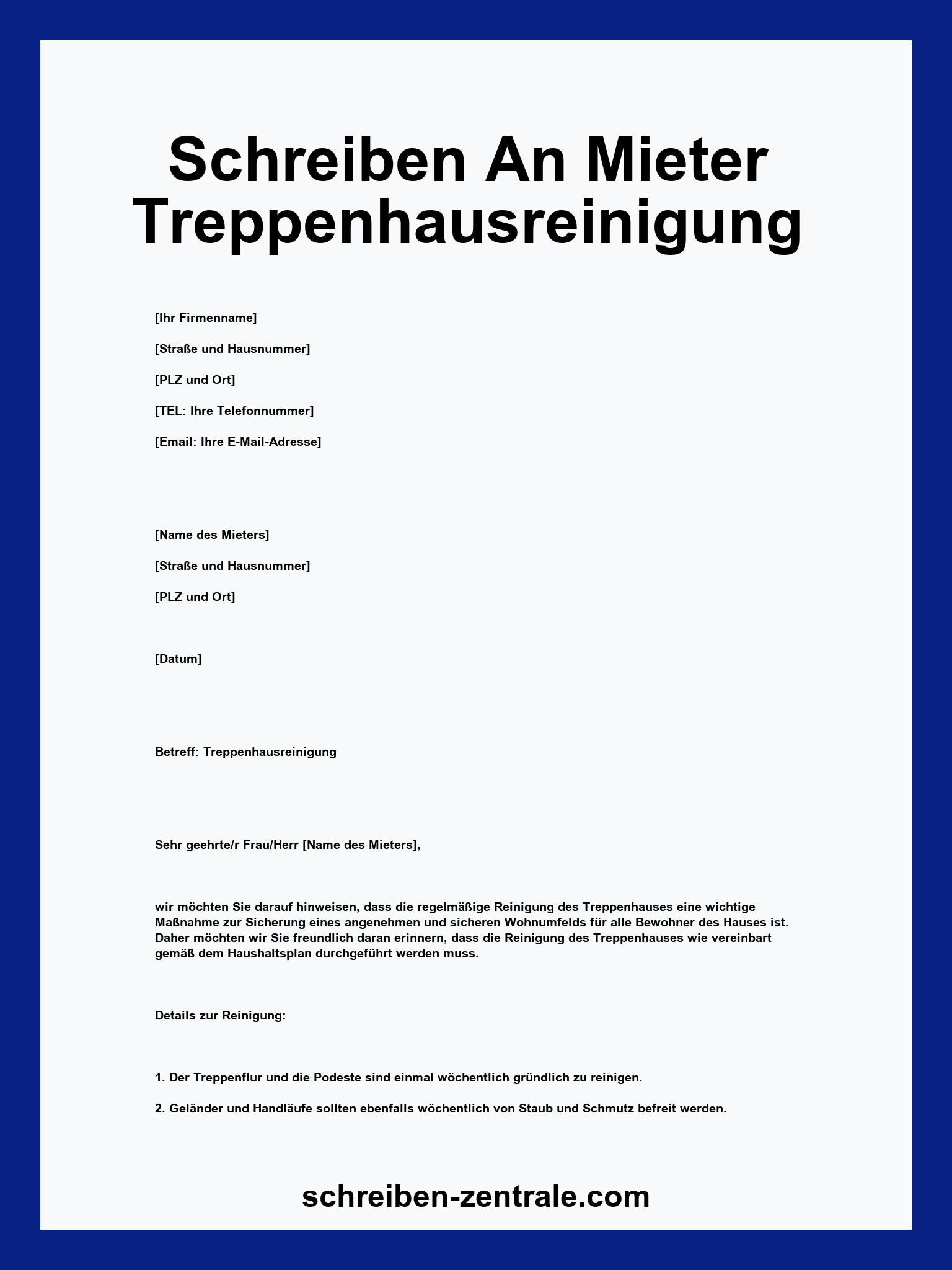 Schreiben An Mieter Treppenhausreinigung Muster