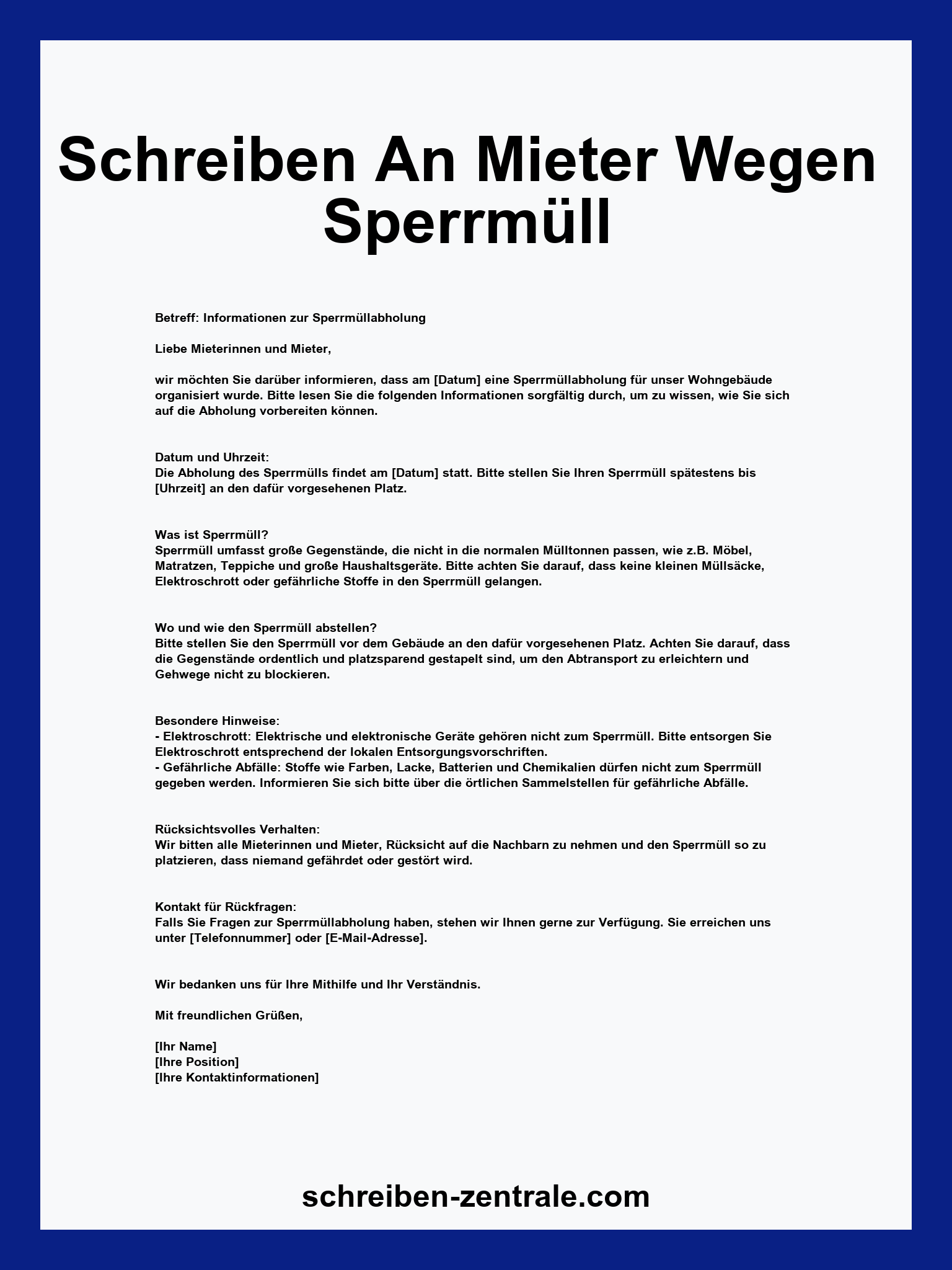 Schreiben An Mieter Wegen Sperrmüll