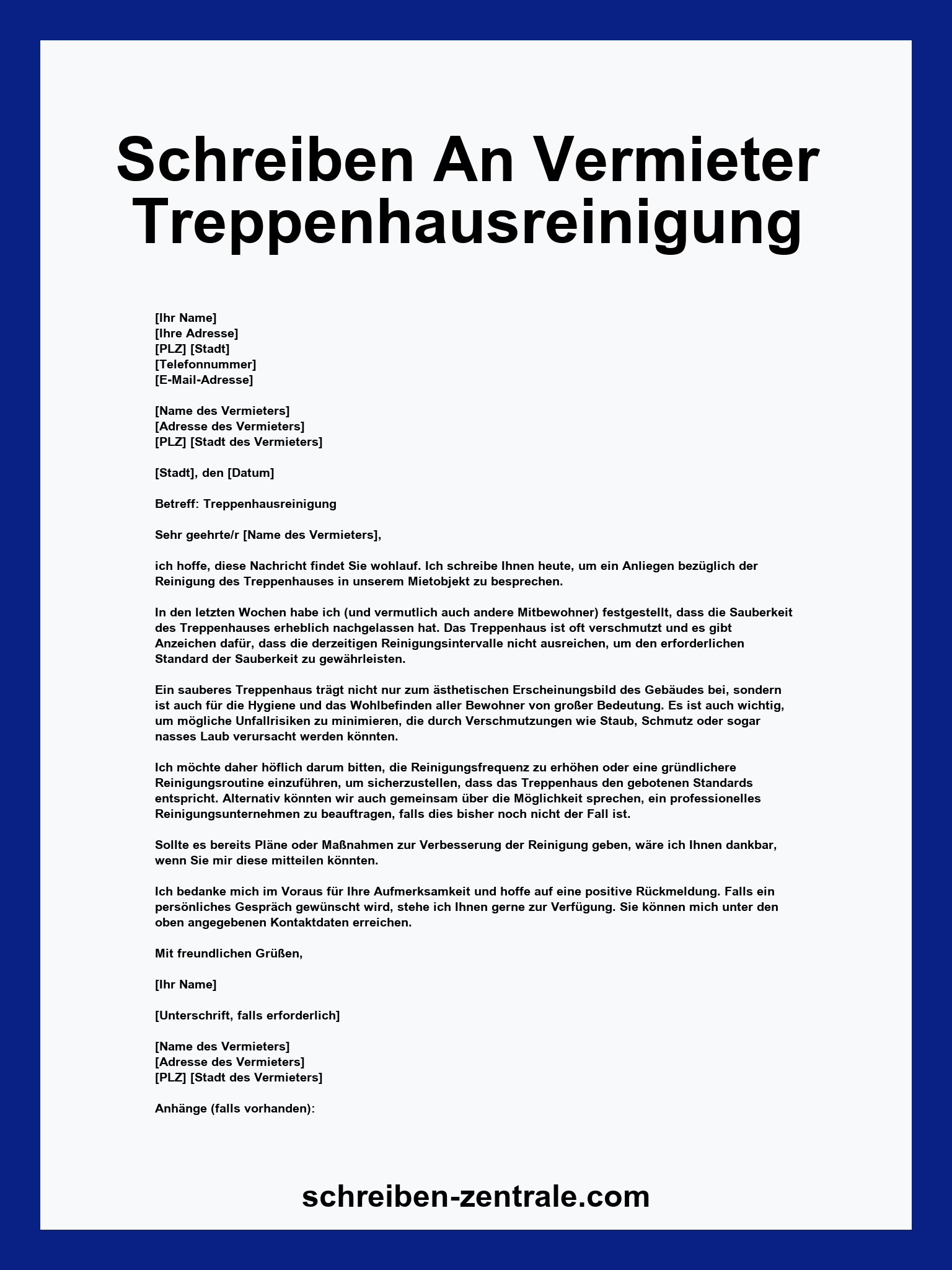 Schreiben An Vermieter Treppenhausreinigung Muster