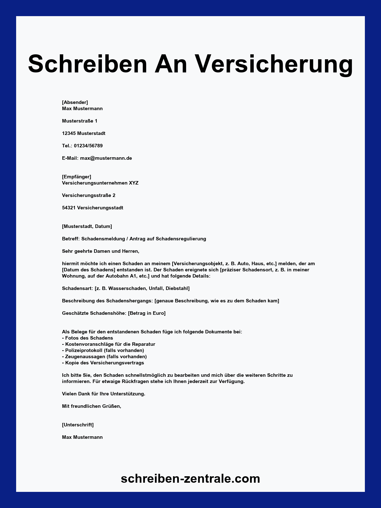 Schreiben An Versicherung Vorlage