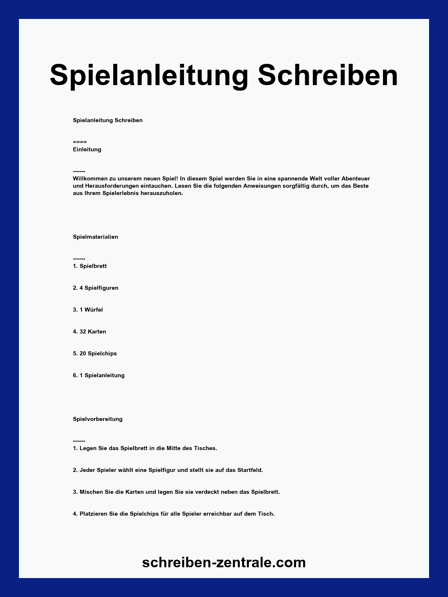 Spielanleitung Schreiben Vorlage