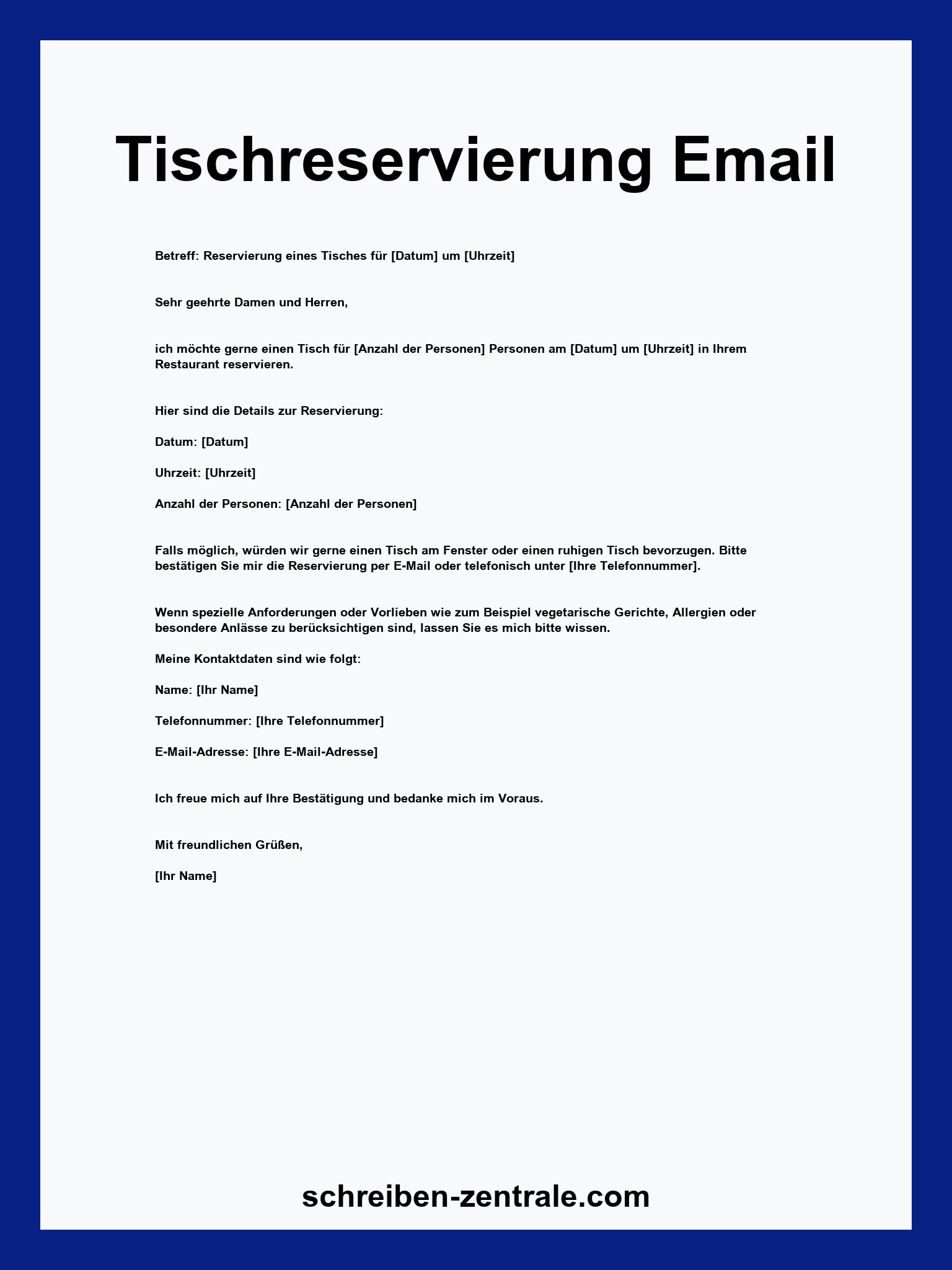 Tischreservierung Email Muster