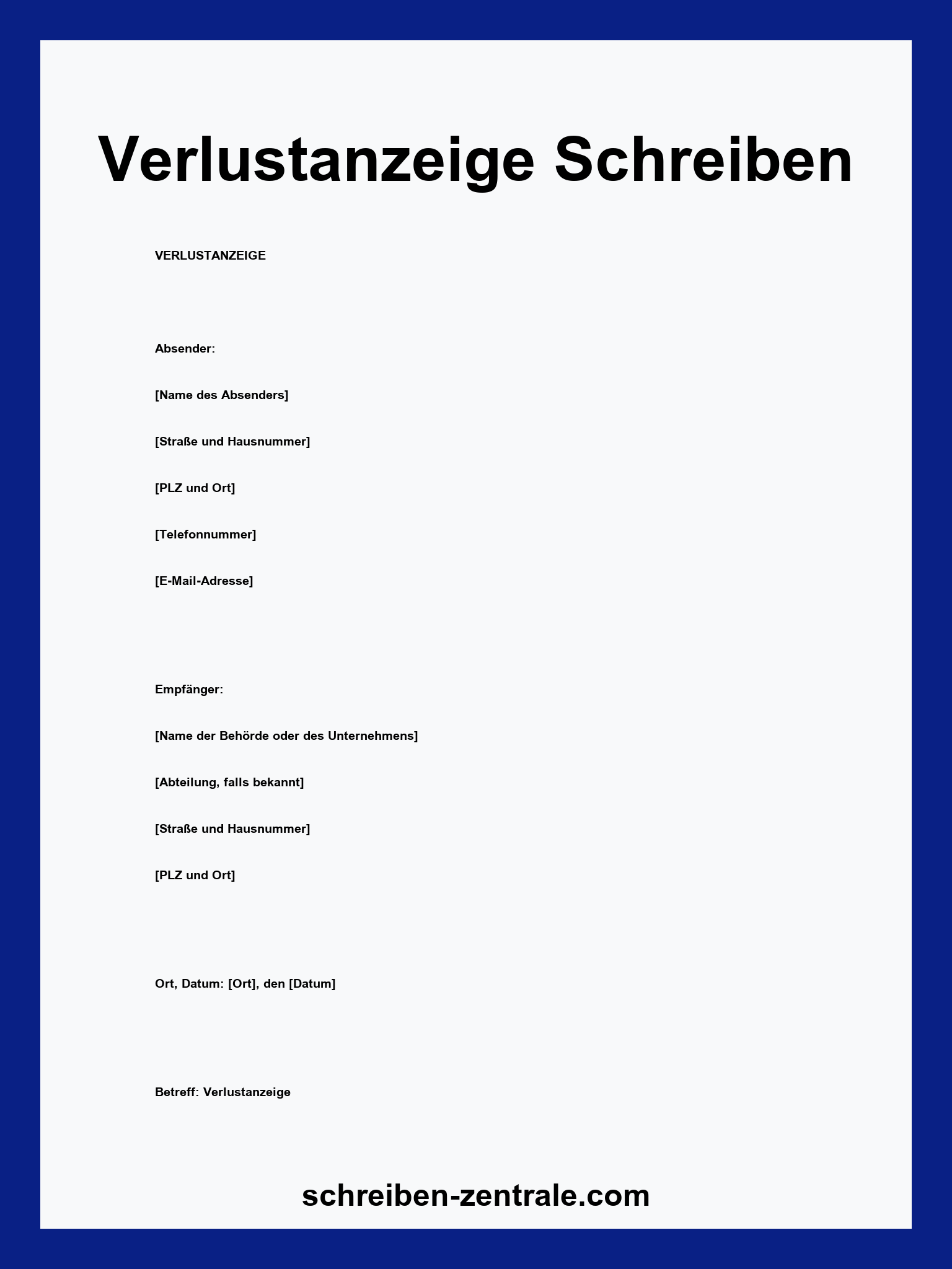 Verlustanzeige Schreiben