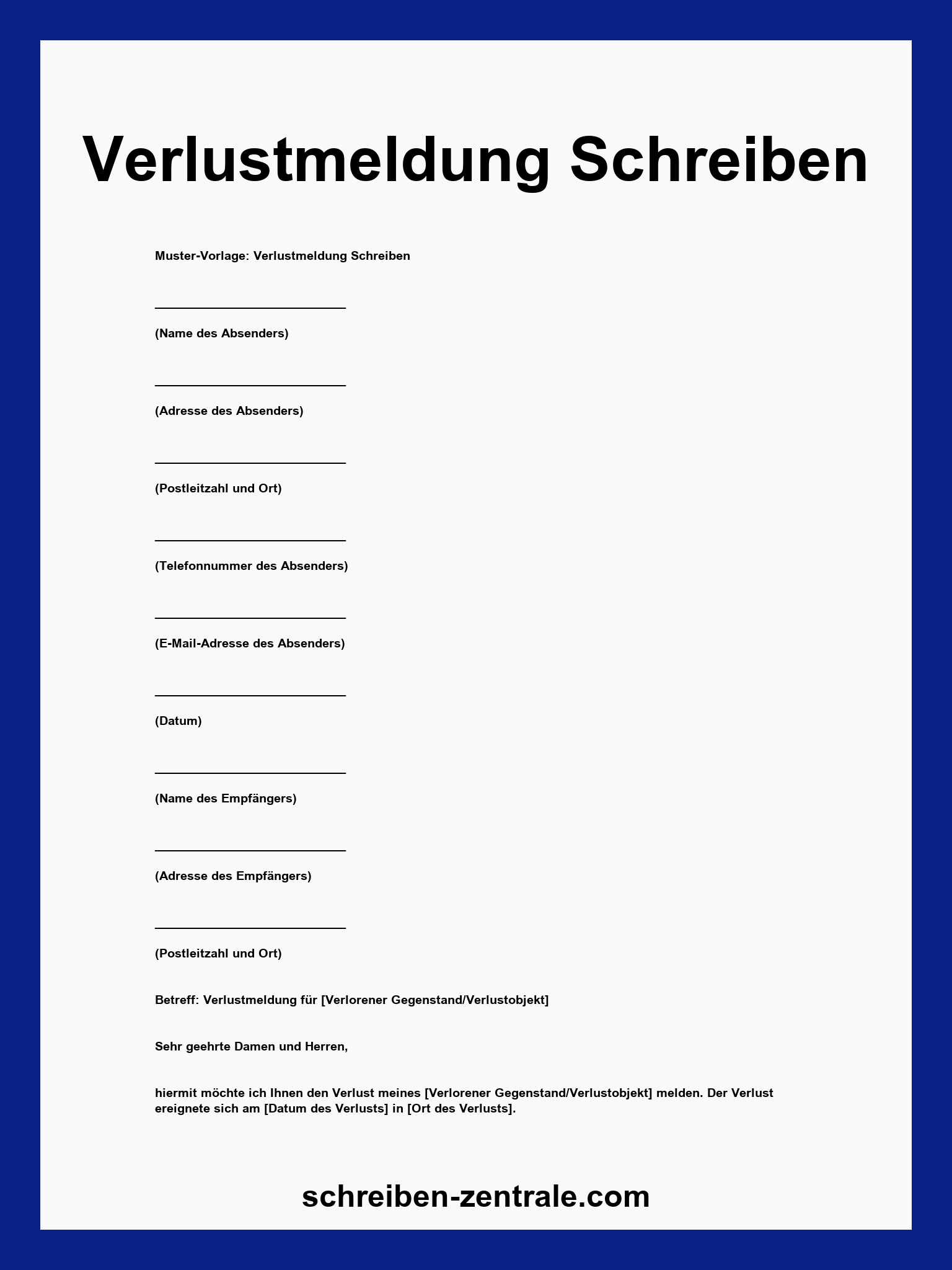Verlustmeldung Schreiben Muster
