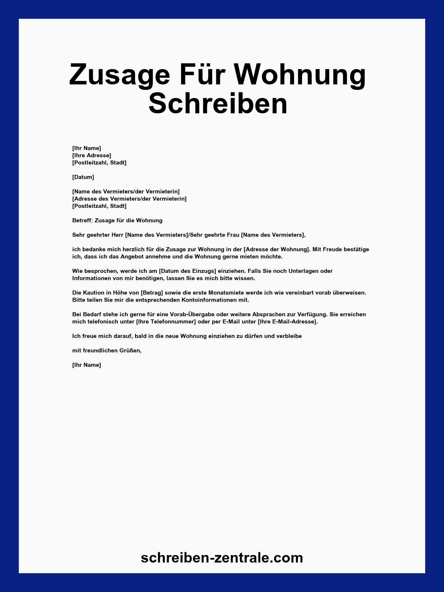 Zusage Für Wohnung Schreiben